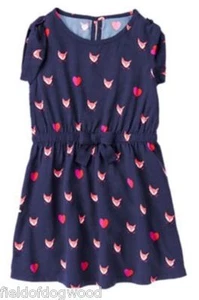 NWT GYMBOREE WOODLAND WONDER Girls Navy Fox Heart Dress Blue 4 5 6 - Picture 1 of 1