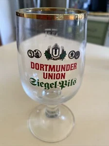 DORTMUNDER UNION PILS .2 liter Gold Rimmed Stemmed Beer Glass Dortmund GERMANY - Picture 1 of 6