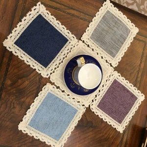 6pcs Table Covers Pads Coasters Placemats Lace Trim Dinning Room Evening Party - Picture 1 of 16