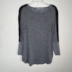 Weiche Umrandung Damen S Langarm schwarz & grau Waffel Strick Tunika Top EG - Bild 1 von 10