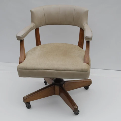 Vintage Wood Banker Lawyer Swivel Rolling Office Arm Chair Cover