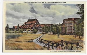Yellowstone National Park Old Faithful Inn Linen Vintage Postcard - Foto 1 di 2