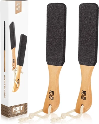 Lima para pies de piedra pómez (paquete de 2), limpiador de pies con mango de madera y removedor de callos Foto 1 de 4