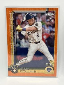 2025 Topps Chrome Orange Wave #92 Isaac Collins RC Rookie Brewers /25 - Picture 1 of 2