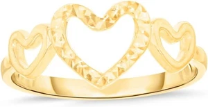 Anello Floreo in oro giallo 10 kt con tripli cuori aperti graduati, misura 3-11 - Foto 1 di 4