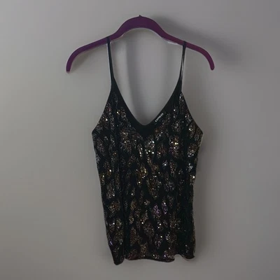 Camisola Express Para Mujer M Negra Lentejuelas Correa Espagueti Fiesta Glamour Noche Foto 1 de 4