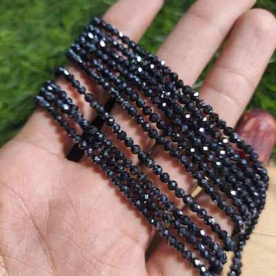 AAA Black Spinel Faceted Round Black Diamond Beads 3mm Faceted Rondelle Necklace - Image 1 of 4