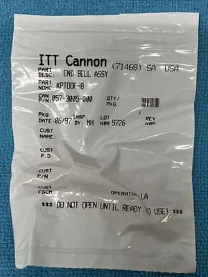 ITT CANNON ~ 057-3005-000 ~ CONNECTOR ACCESSORY, END BELL ASSY ~ KPT00F-8 - Image 1 of 2