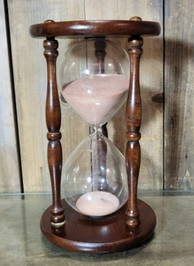 Vintage Hour Glass Sand, Wood Frame, Glass with Pink Sand 12” x 7" 1 Hour - Picture 1 of 5