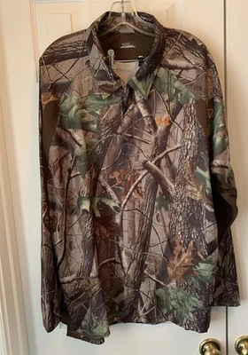 Men's Under Armor Sz XXL Camo Real Tree Hunting Shirt Collar Button  - Image 1 of 4