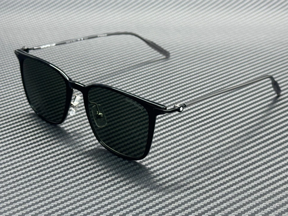 Montblanc MB0354S-001 Slim Black Sunglasses Lightweight Rectangular Style