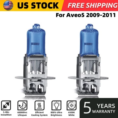 2PCS For Chevrolet Aveo5 2009-2011 H3 Halogen Headlight Bulbs Kit Fog Beam 6000K - Image 1 of 4