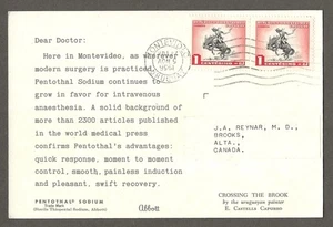 Canadá Querido Doctor Postal Uruguay 1956, Abbott, postal caballo [417 - Imagen 1 de 2