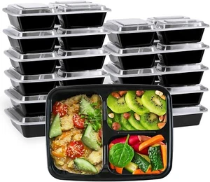 34 OZ Meal Prep Containers 3 Compartment with Lids Disposable Food Containers US - Picture 1 of 6