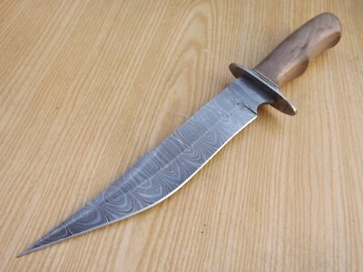 Handmade Custom Forged Damascus Steel Hunting Knife Wood Handle Guard +Sheath - Image 1 of 4