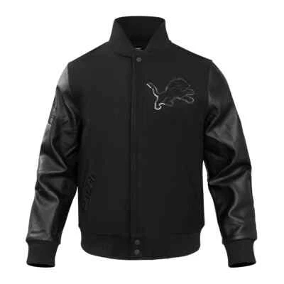 Pro Standard - NFL Detroit Lions Triple Black Men's Rib Wool Varsity Jacket - Image 1 of 4