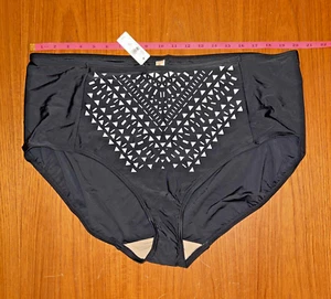 NWT! - Swim By Cacique, Full Coverage Laser Geo Cut Swim Brief Black Plus Sz 28 - Picture 1 of 9