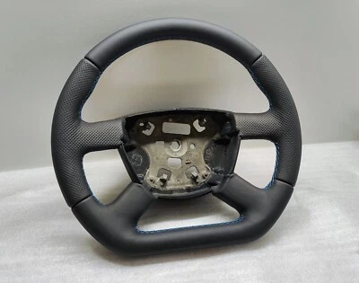 FORD TRANSIT MK7 STEERING WHEEL FLAT BLUE STITCH 2006-2014 CUSTOM - Image 1 of 4