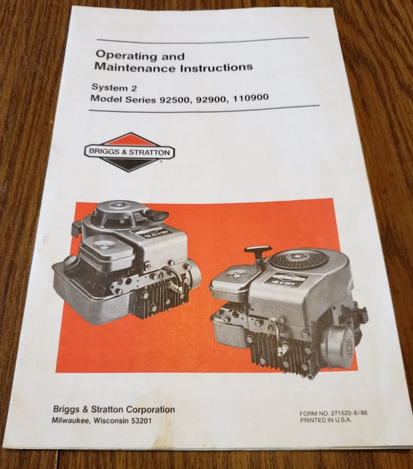 Briggs and Stratton-System 2 Operating Maintenance Instructions Manual - Image 1 of 3