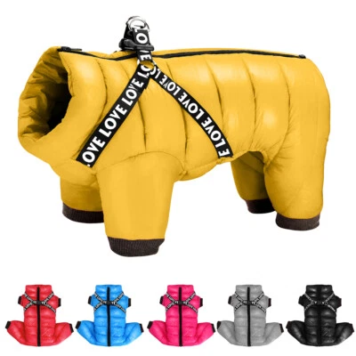 Macacão impermeável quente para cachorro jaqueta casaco com arnês roupas de inverno macacão de neve XS - Imagem 1 de 4