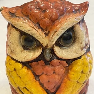 Vintage Owl Ceramic Piggy Bank Taiwan Retro Owl Coin Bank Halloween Decor 1970s - Picture 1 of 7
