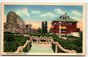 Postal de lino Dickeyville Wisconsin Park Scene WI UNP - Imagen 1 de 2