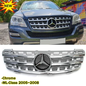 Chrome Front Grille W/Emblem For Mercedes Benz ML320 ML350 ML500 Grill 2005-2008 - Picture 1 of 16