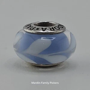 Pandora Sterling Silver 925 Murano Glass Charm Light Blue White Swirl Bead - Picture 1 of 5