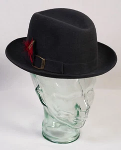 Biltmore Fedora Hat Mens 6 7/8 Vintage Antique Unworn Black Feather Castle Felt - Picture 1 of 13