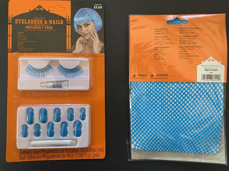 Halloween Pestañas y Uñas Azul Claro, Medias y Guantes Azul Claro Foto 1 de 4