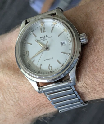 Reloj Ball Trainmaster Streamliner NM1060D Vintage Blanco Plata, PULSERA + CORREAS Foto 1 de 4