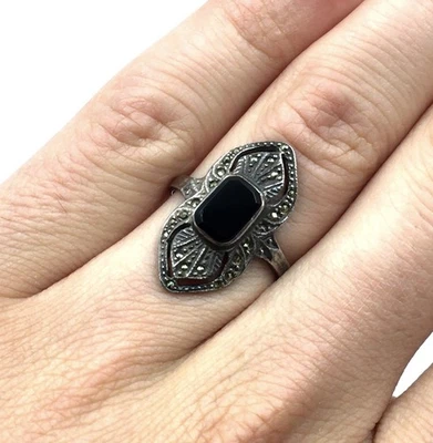 Anillo de plata 925 ónix Markasita mujer joyería sin pulir declaración 18,4... - Imagen 1 de 4