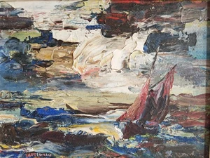 Contemporary Abstract Artwork By David Hedderman Sailing Ship Oils On Board - Picture 1 of 11