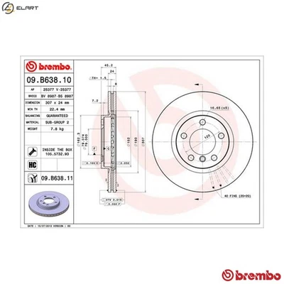 2x BRAKE DISC 09.B638.11 FOR MINI COUNTRYMAN/COOPER PACEMAN/HATCH/PEQUENO 1.6L - Image 1 of 4