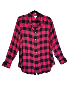 J JILL Mujer Rosa Negro Cuadros Rayón Gran Tamaño Manga Larga Buttondown Talla XL - Imagen 1 de 5