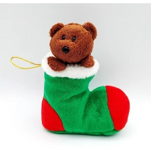 TY Beanie Baby Stockings Bear Christmas Ornament Plush Bean Bag 6" - Imagen 1 de 4