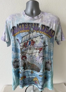 Vtg 90’s Liquid Blue Grateful Dead Ship of Fools Tie Dye T-shirt Large Single St - Picture 1 of 11