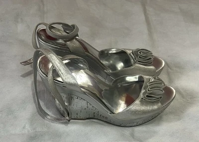 Guess Women’s Wedge Heel Shoes Size 8M Ladies High Heels Silver Block Sling Back - Image 1 of 4