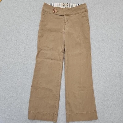 Free People Pants Wide Leg Chino Barrel Linen Blend Brown Size 10 - Image 1 of 4