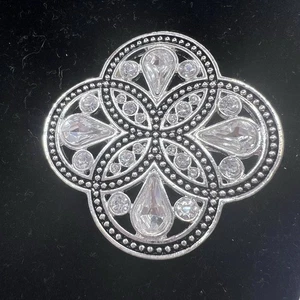 Vintage Signed Premier Designs Medallion Silver Tone Rhinestone Brooch Pendant - Picture 1 of 5