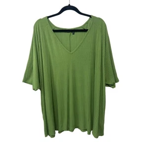 ASOS DESIGN Blouse Shirt Ribbed V-Neck Top Olive Green Women's Plus Size 24 - Picture 1 of 10