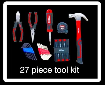 Hyper Tough 27pc Tool Kit:Hammer,Pliers, Hex Keys,measure Tape,screwdrivers MORE - Image 1 of 4