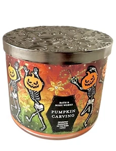 Bath & Body Works PUMPKIN CARVING Scented 3 Wick CANDLE 14.5 Oz Burns 25-45 Hrs - Picture 1 of 4