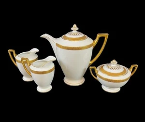 Juego de té café de porcelana Thomas Bavaria Art Deco de 4 piezas con incrustaciones doradas - Imagen 1 de 9