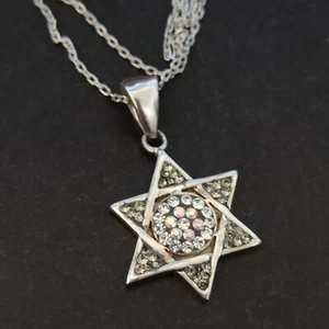 Star of David Necklace Men's Women AB Crystals Silver 925 Rhodium High End Gift - Picture 1 of 18