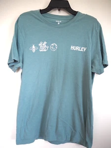 Hurley Nature Lovers BEE-MUSHROOMS-EARTH Short Sleeve Teal Blue T Shirt Size M - Picture 1 of 7