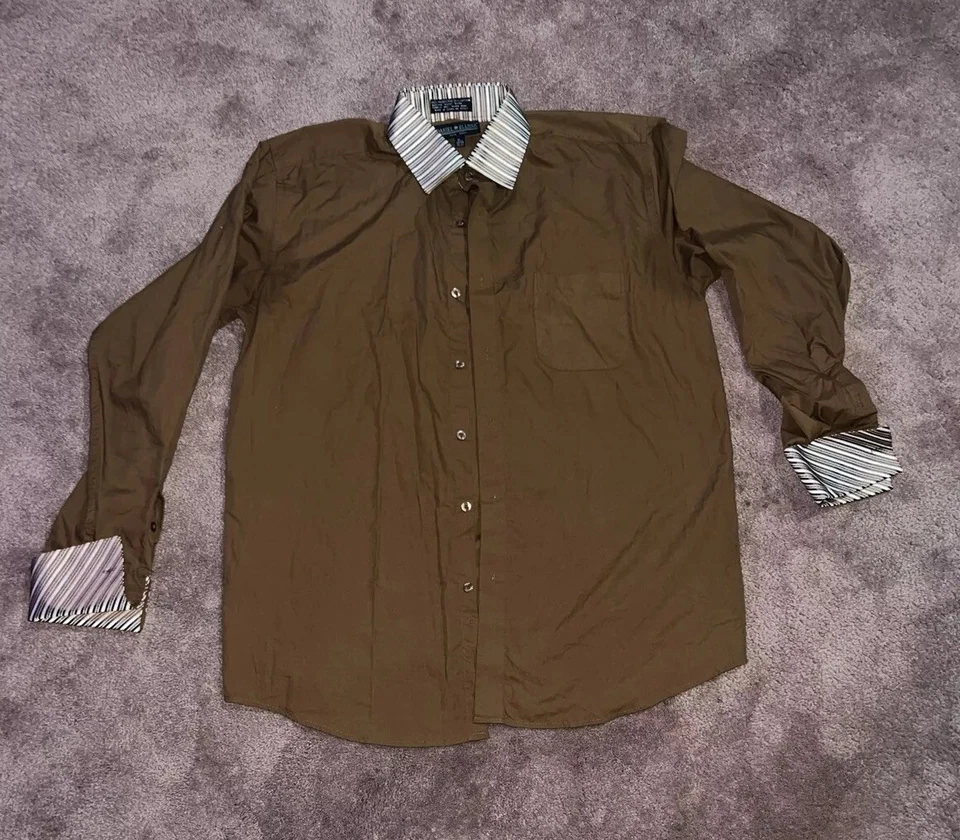 Мужская рубашка с длинным рукавом Daniel Elissa New York коричневая стильная 16 1/2 36-37 - Изображение 1 из 4