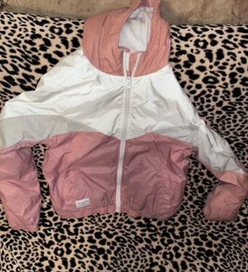 Abercrombie Kids Full Zip Jacket Lined Hood Pink White Girls 9/10 - Picture 1 of 5