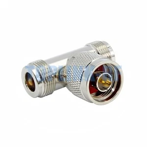 1x N Male Plug to 2x N Female Jack 3 Way T Type RF Coax Adapter Connector Brass - Zdjęcie 1 z 4