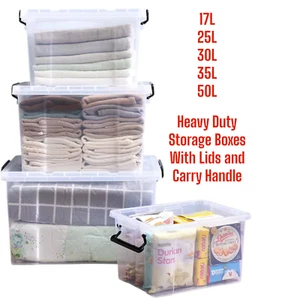 Clear Plastic Storage Boxes with Lids Stackable Box Home Office Kitchen UK Made - Picture 1 of 10